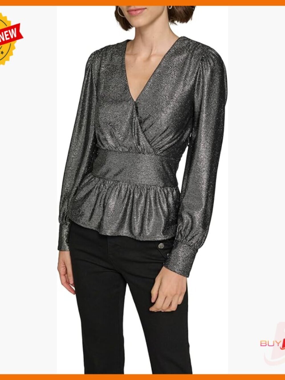 V-Neck Long Sleeve Blouse, Classic Fit, Polyester Spandex, Professional